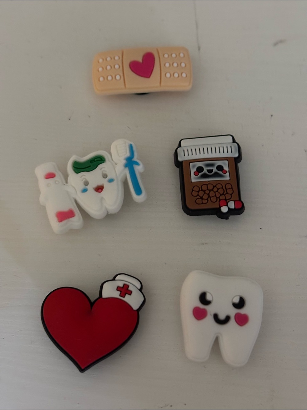 Set of 5 Dental Medical Theme Shoe Charms - White & Red Assortment